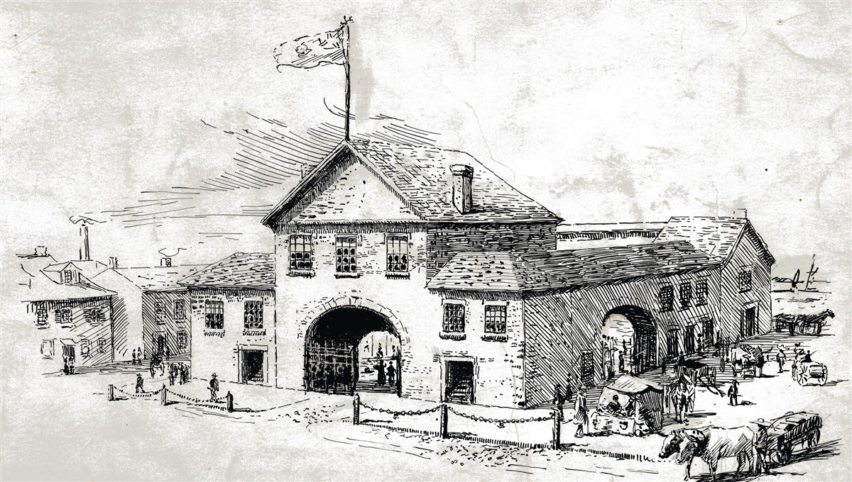 The second permanent market building erected in York, Toronto, in 1831, a two-storey structure on King Street serving the growing town