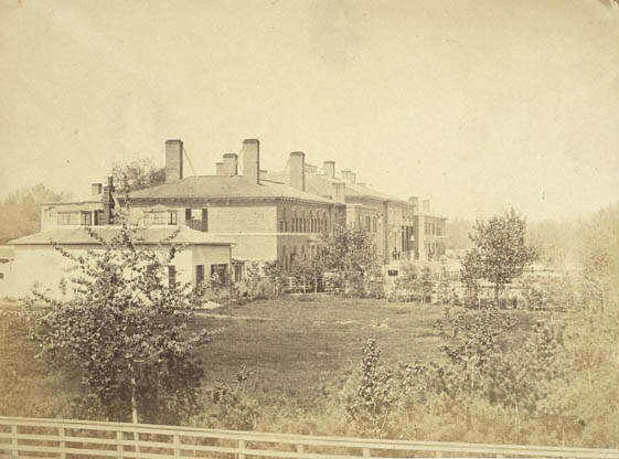 The Parliament Buildings on Front Street in Toronto, seat of the Province of Canada legislature from 1849 to 1859