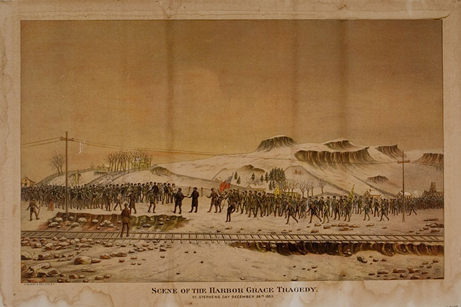 Period illustration of the Harbour Grace Affray, 26 December 1883