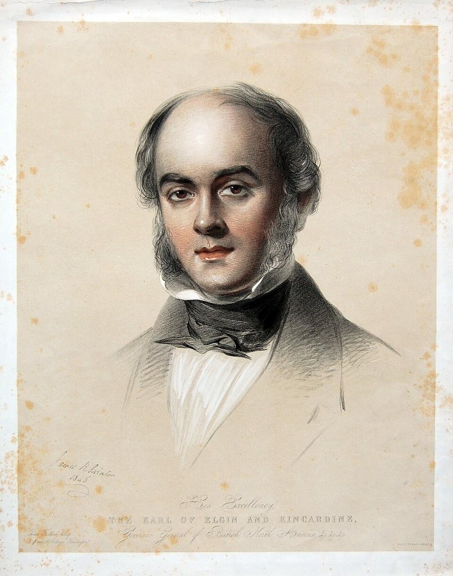 Lithographic portrait of James Bruce, 8th Earl of Elgin, inscribed His Excellency the Earl of Elgin and Kincardine, Governor General of British North America