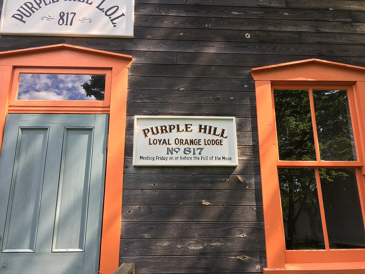 Sign on the Loyal Orange Lodge building at Fanshawe Pioneer Village, London, Ontario