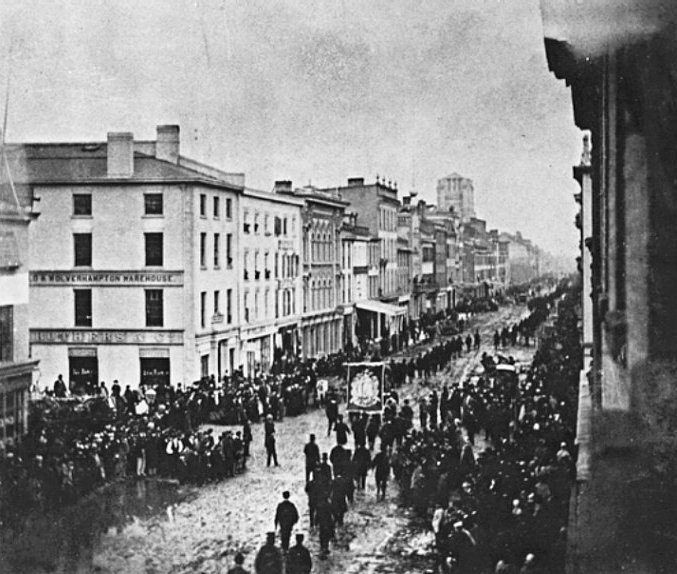 Orangemen's parade on King Street East, Toronto, late 1860s