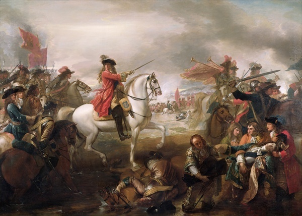 Benjamin West's 1781 painting of King William III on horseback leading his cavalry across the River Boyne