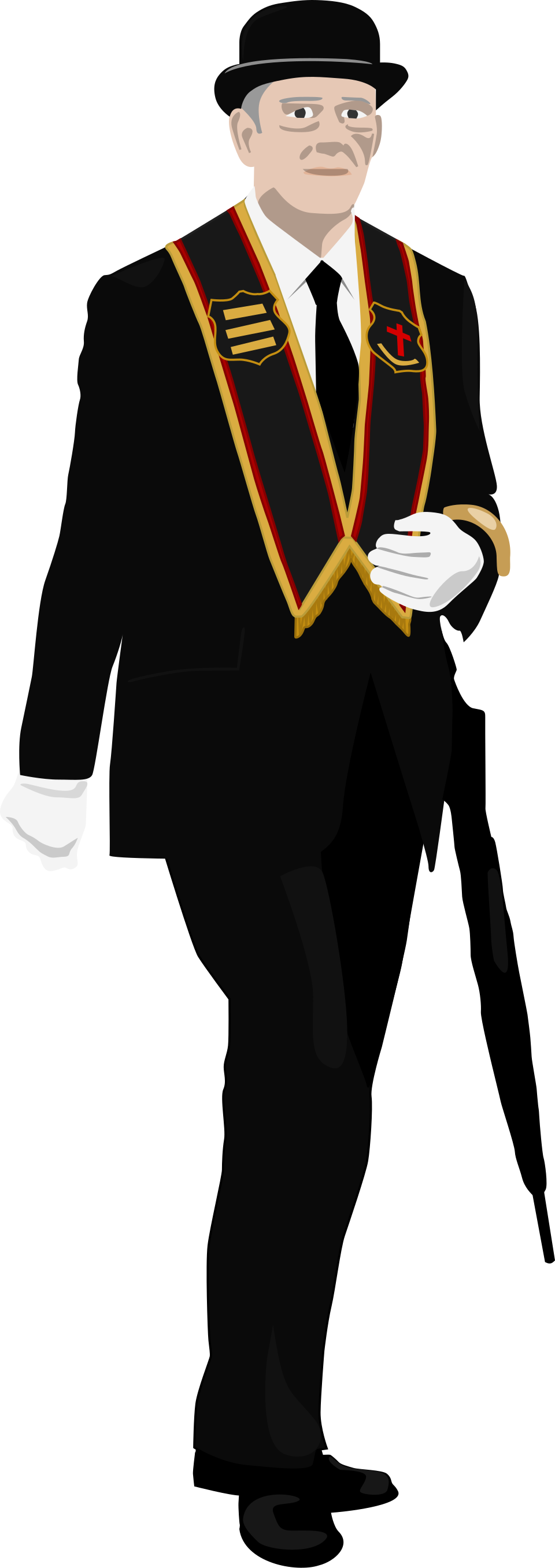 Illustration of a walking member of the Royal Black Institution in collarette and regalia